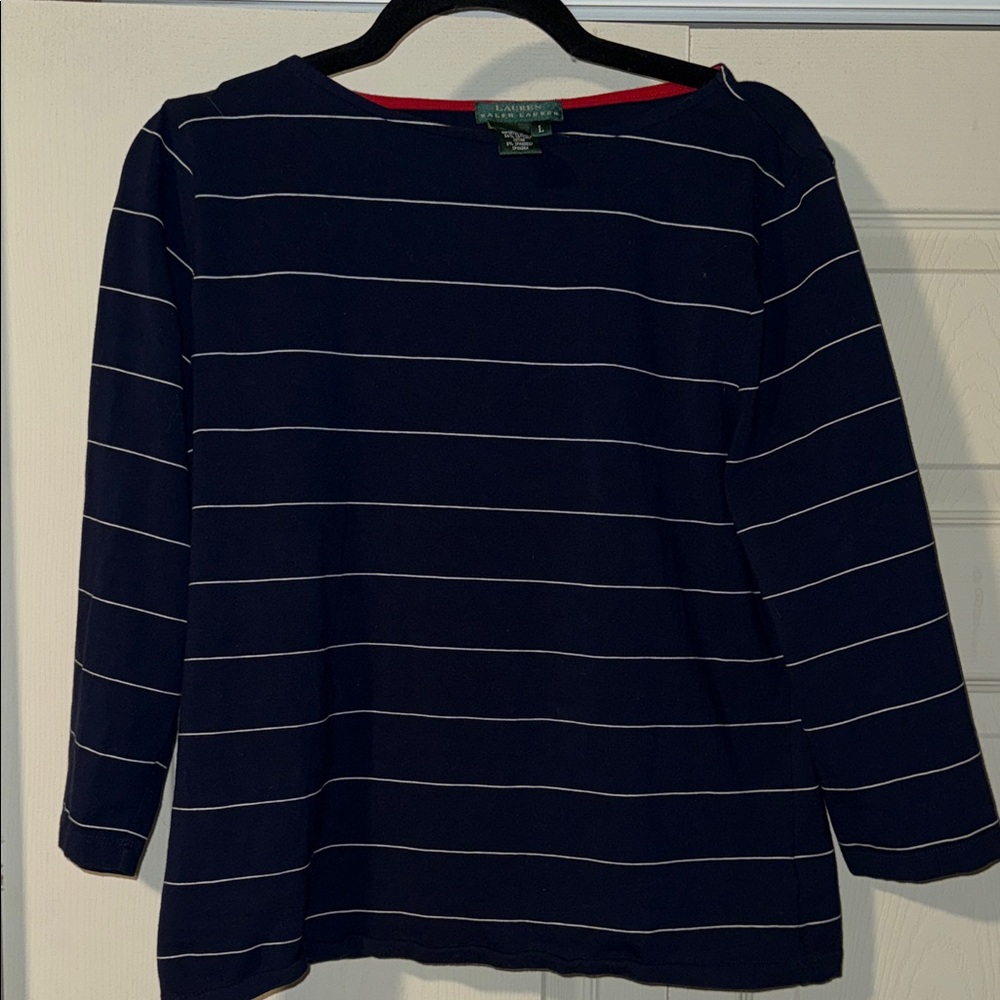 Ralph Lauren Navy Striped Long Sleeve Top